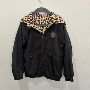 Huxbaby black/leopard print reversible hooded jacket, 2 pockets on black side